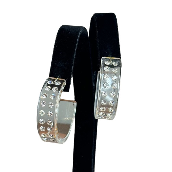 Vintage 90s Y2K Clear Acrylic Rhinestone Pierced Hoop Earrings - Picture 2 of 5